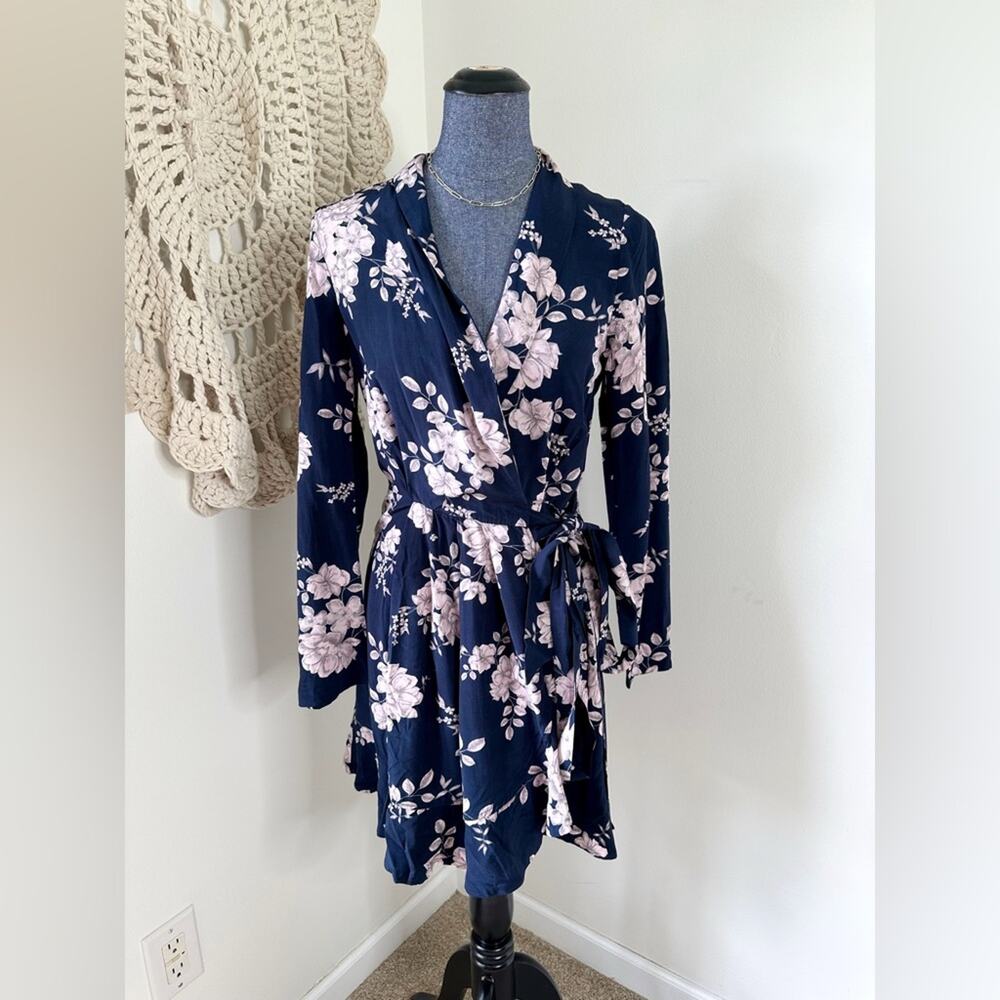 Marissa Webb Navy and Pink Floral Wrap Mini Dress Size 6